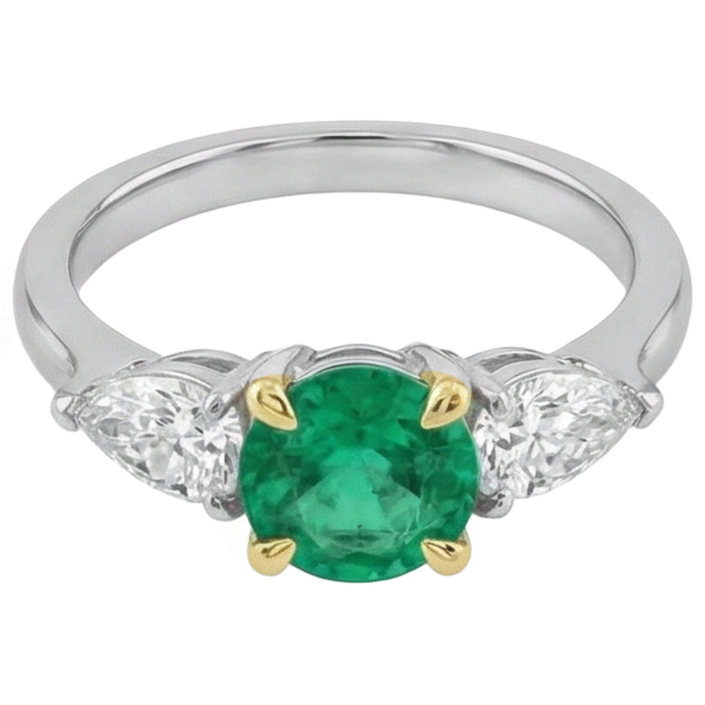 Bague avec Gemme Or 14K Bicolore avec Émeraude – vue de face