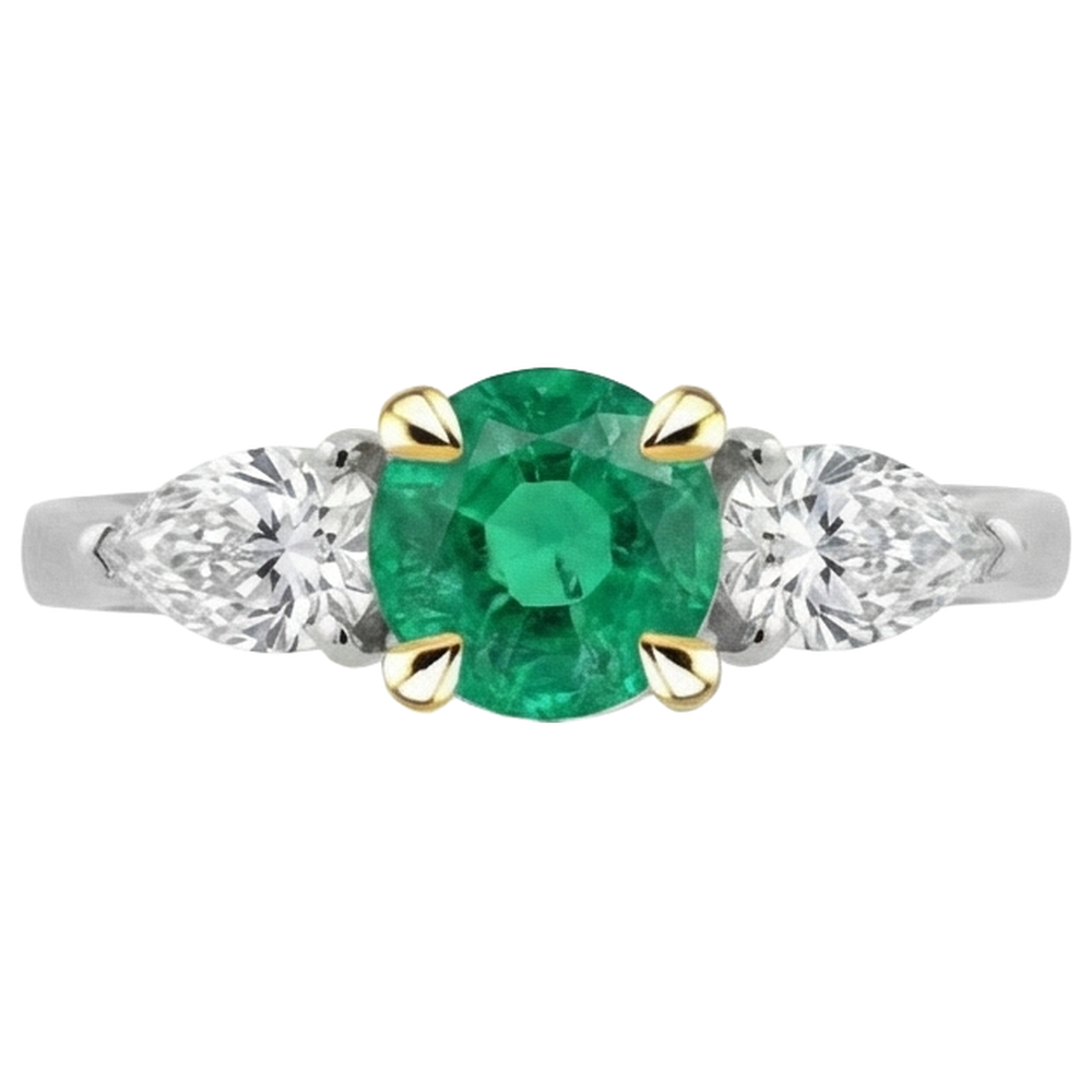Émeraude Bague avec Gemme 2 carats Or 14K Bicolore – vue d'angle