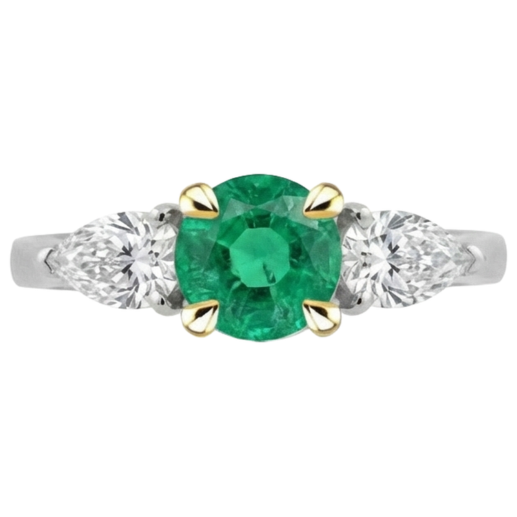 Émeraude Bague avec Gemme 2 carats Or 14K Bicolore – vue d'angle