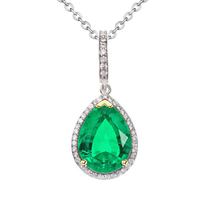 Émeraude Colombienne Taille Poire Collier Pendentif Pierre en Or Bicolore 14 Carats – vue principale