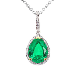 Or Bicolore 14 Carats Émeraude Colombienne Collier Pendentif