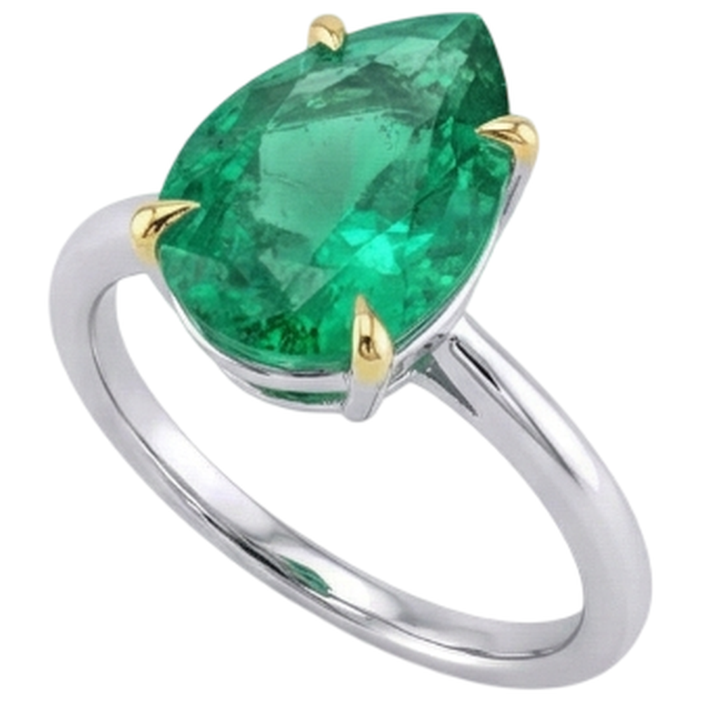 Bague avec Gemme Or Bicolore 14 Carats avec Émeraude Colombienne – vue de côté