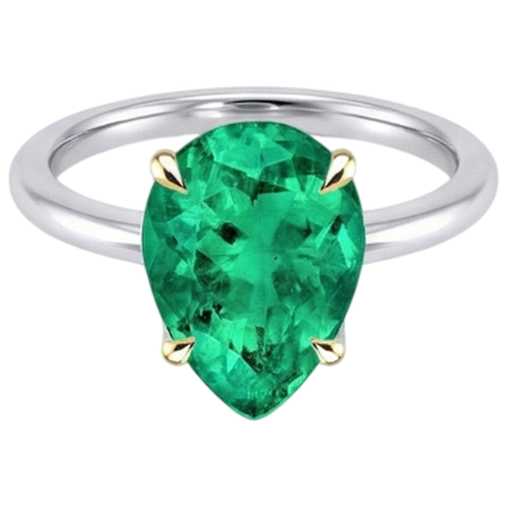 Goutte Émeraude Colombienne bague en Or Bicolore 14 Carats – vue de face