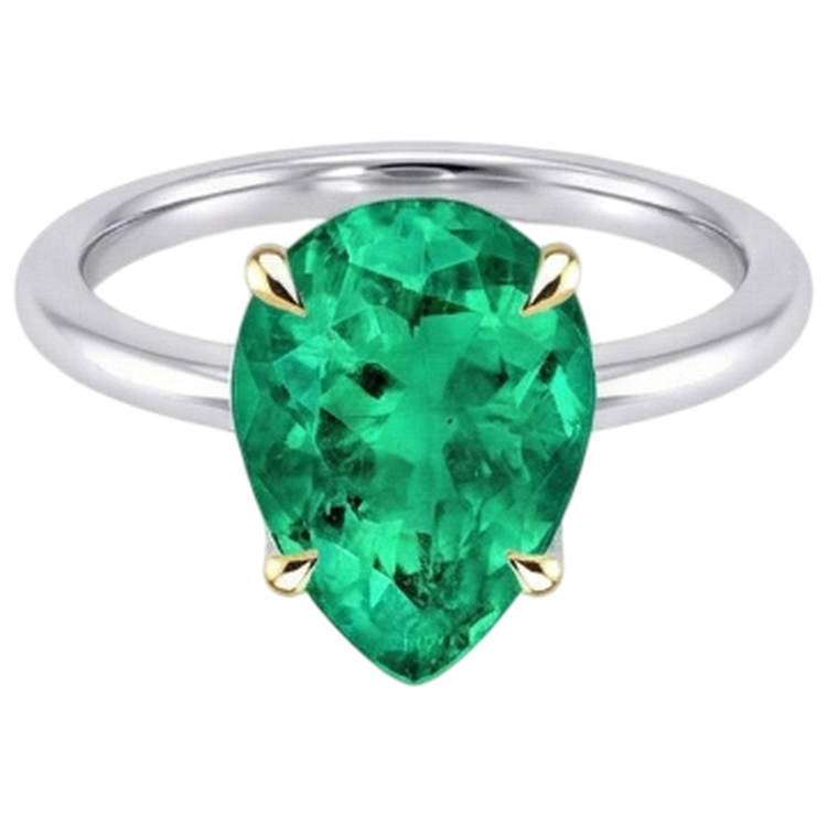 Goutte Émeraude Colombienne bague en Or Bicolore 14 Carats – vue de face