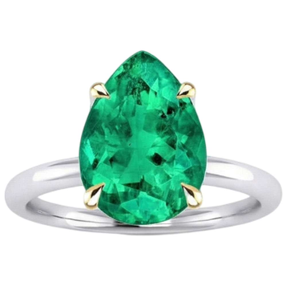 Émeraude Colombienne Goutte Bague avec Gemme en Or Bicolore 14 Carats – vue de profil