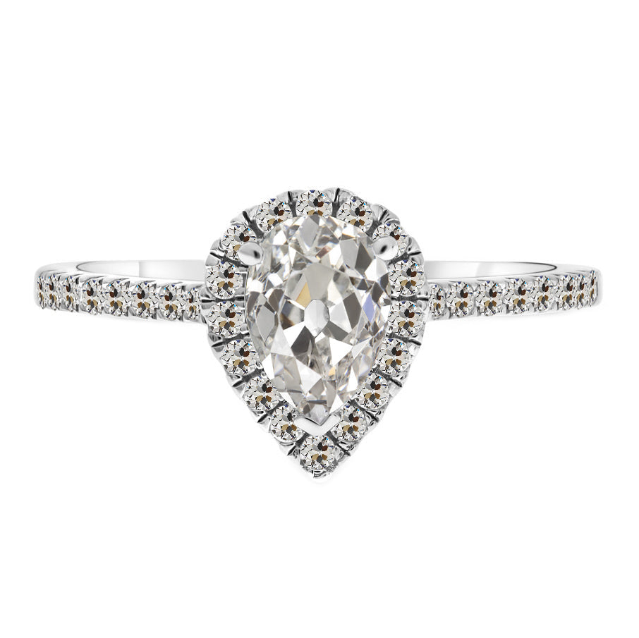 Diamant Taille Old Mine Bague Sertie Halo en Or 14K Blanc – vue principale