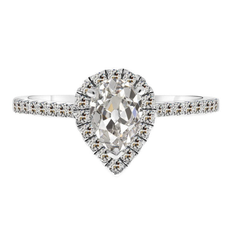 Diamant Taille Old Mine Bague Sertie Halo en Or 14K Blanc – vue principale