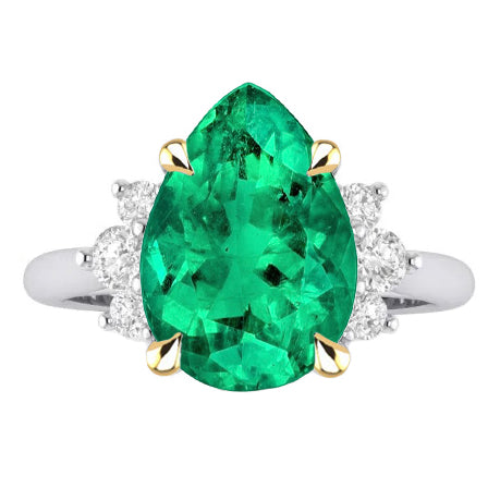 Émeraude Fine Goutte Bague Pierre de Couleur en Or 14K Bicolore – vue principale
