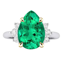 GIA Certifié Bague Pierre de Couleur – Émeraude Fine 3 carats Or