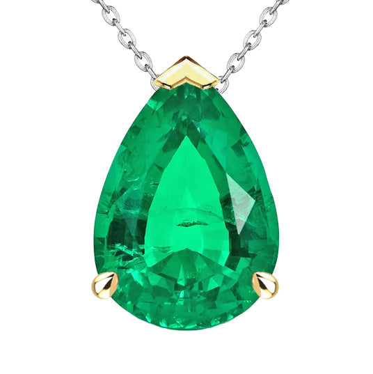 Taille Poire Émeraude Colombienne bague en Or Bicolore 14 Carats – vue principale