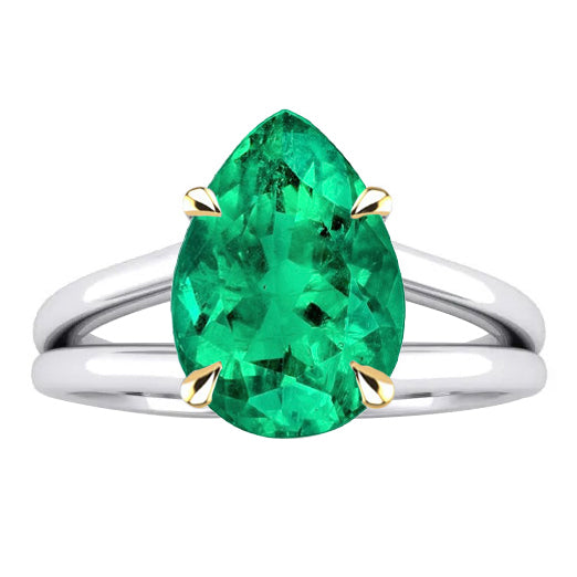 Émeraude Colombienne Goutte Bague avec Gemme en Or 14K Bicolore – vue principale
