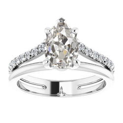 Diamant Fin Bague Solitaire avec Accents – Or Blanc 14 Carats 2