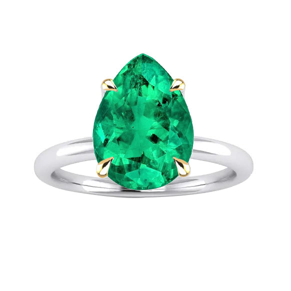 Émeraude Colombienne Bague avec Gemme 3-carats Or Bicolore 14 Carats – vue principale
