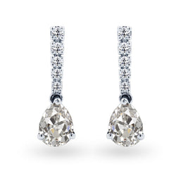 Coussin Antique Diamant Puces d'Oreilles en Or Blanc 14 Carats