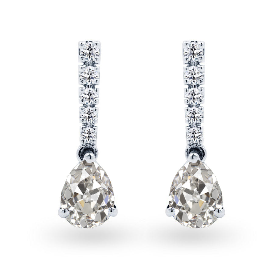 Diamant Coussin Antique Puces d'Oreilles en Or Blanc 14 Carats – vue principale