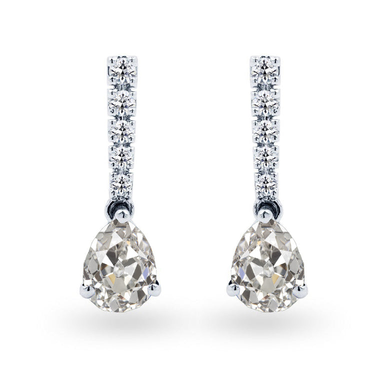 Diamant Coussin Antique Puces d'Oreilles en Or Blanc 14 Carats – vue principale