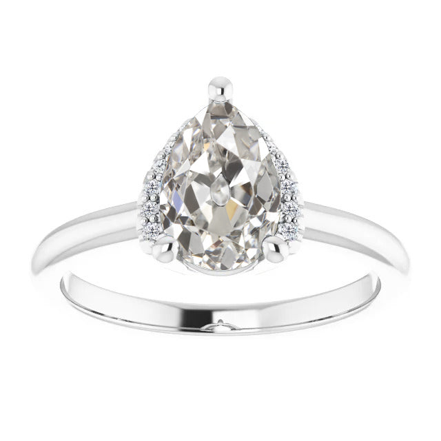 Brillant Taille Old Mine Bague Solitaire avec Accents en Or 14K Blanc – vue principale
