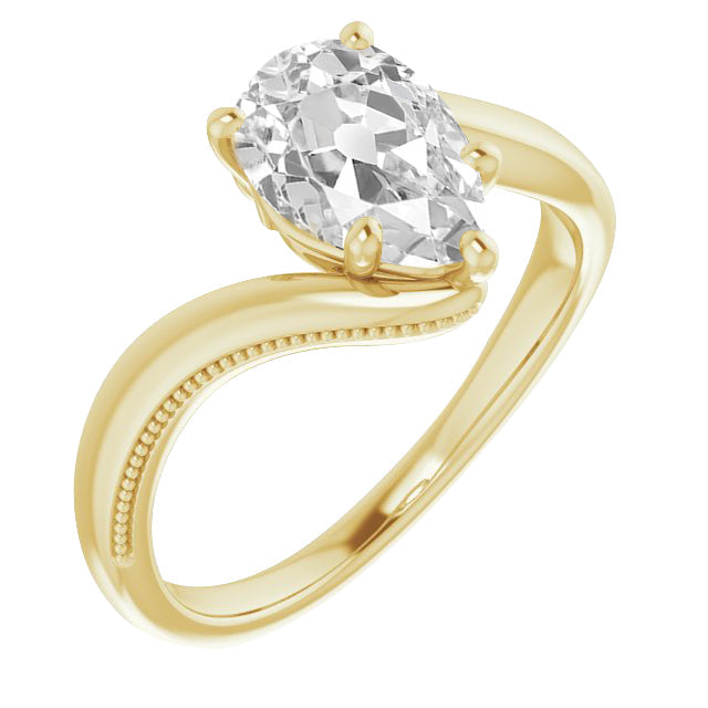 Diamant Coussin Antique Bague Mono-Pierre en Or 14K Jaune – vue principale