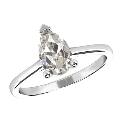 Coussin Antique Diamant bague en Or 14K Blanc – vue principale