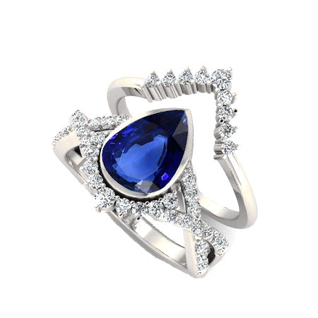 Bague avec Gemme Or 14K Blanc avec Saphir Bleu Bleuet – vue principale