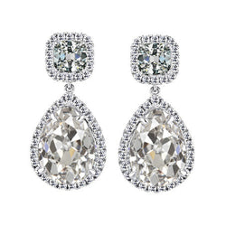Or Blanc 14 Carats Taille Old Mine Brillant Boucles d'Oreilles
