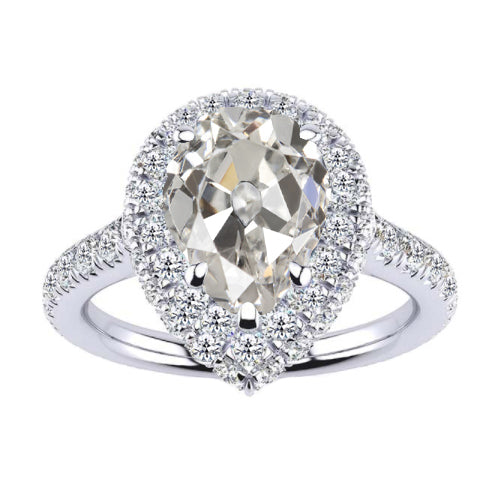 Diamant Taille Old Mine Bague Halo en Or Blanc 14 Carats – vue principale