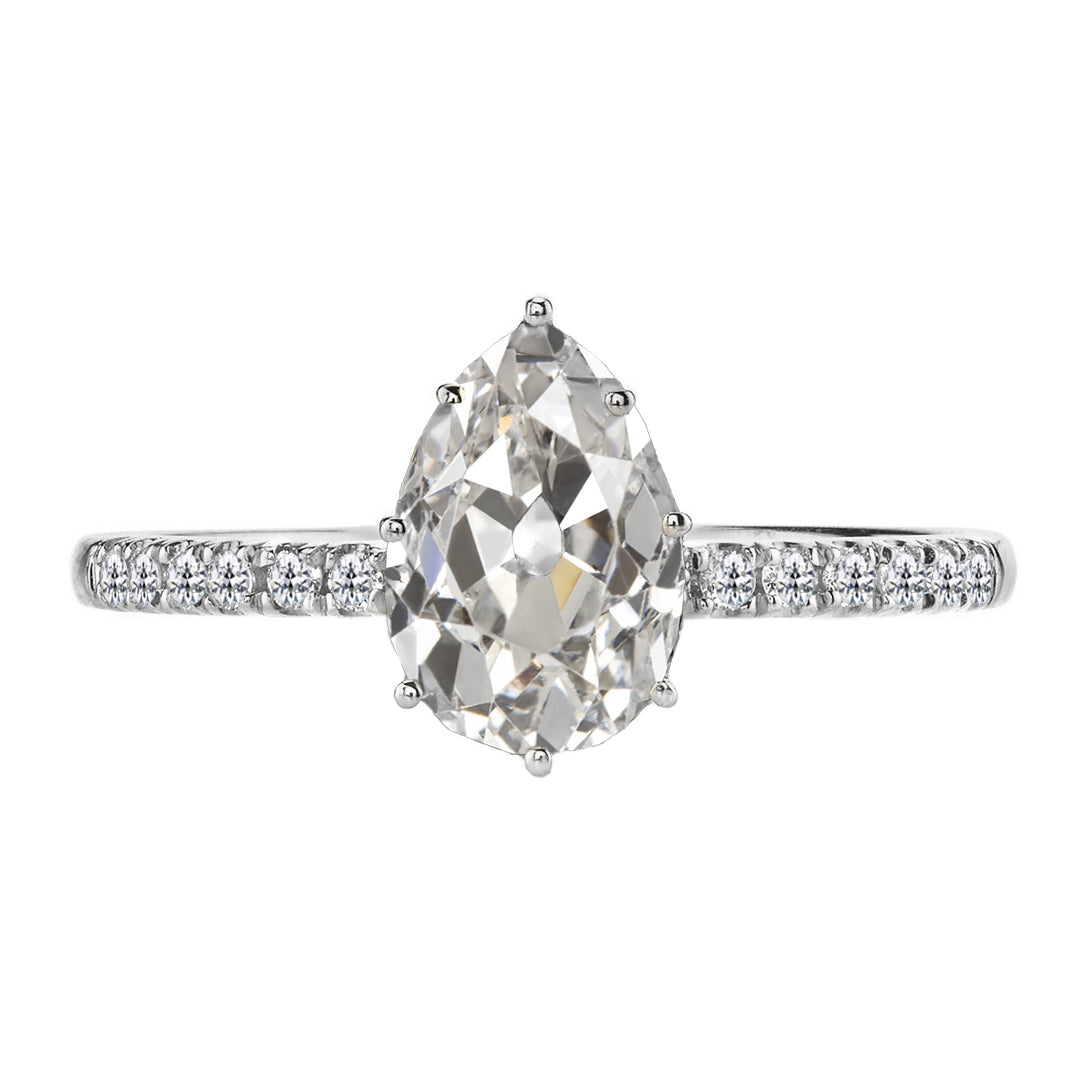 Brillant Coussin Antique Bague Solitaire avec Accents en Or Blanc 14 Carats – vue principale