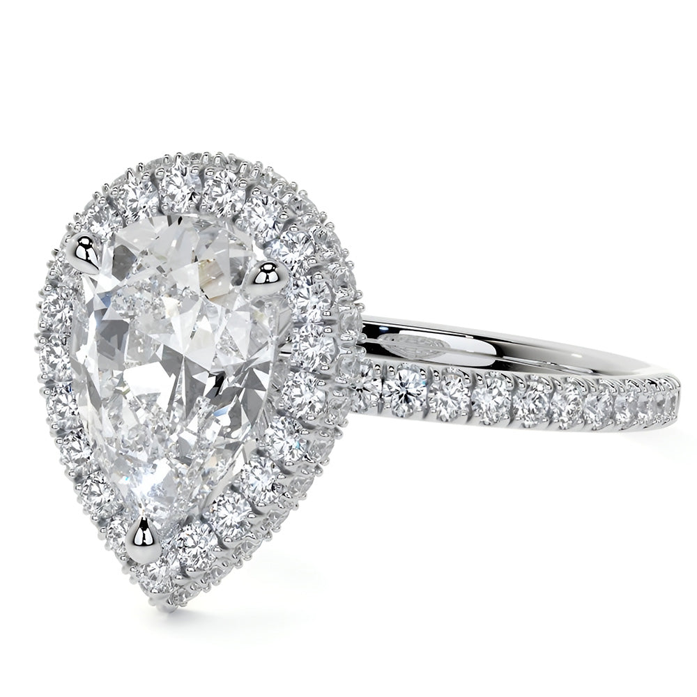 Bague Halo Or Blanc 14 Carats avec Diamant – vue de côté