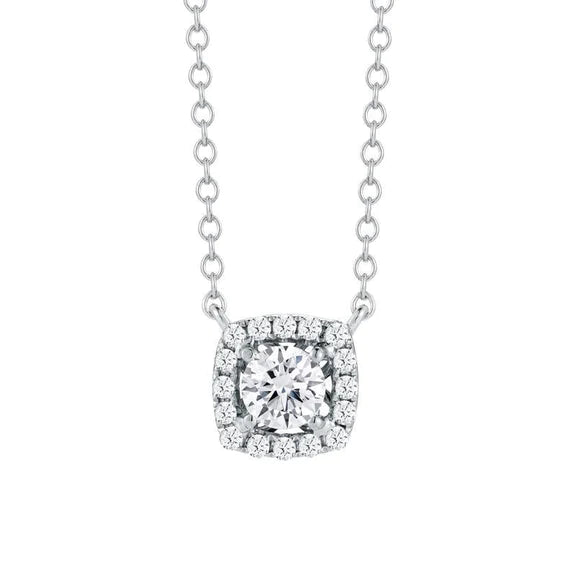 Pendant Necklace With Chain 1.40 Carats Round Réel Diamonds White Gold 14K