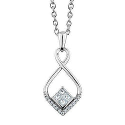 Pendentif Amour Princesse Et Naturel Diamant Rond 1 Ct En Or Blanc 14K