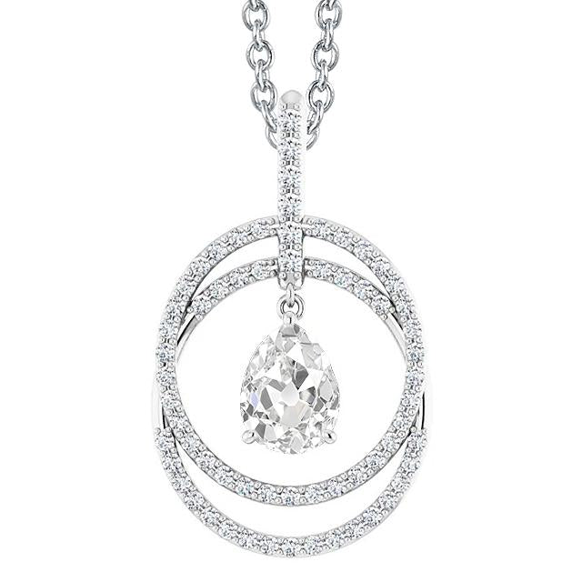 Pendentif Cercle Naturel Diamant Or Sertie Griffe Poire Vieux mineur 3.50 Carats