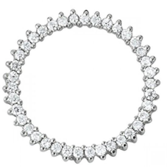Pendentif Cercle Réel Diamants Ronds 1.25 Carats Sans Chaîne Or Blanc 14K