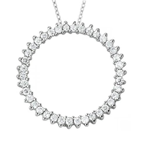 Pendentif Cercle Réel Diamants Ronds 1.25 Carats Sans Chaîne Or Blanc 14K