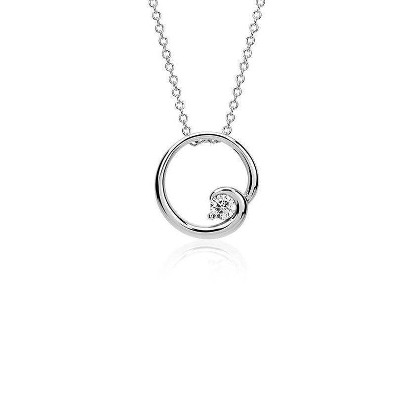 Pendentif Cercle Solitaire Réel Diamant Rond 1 Carat Or Blanc 14K