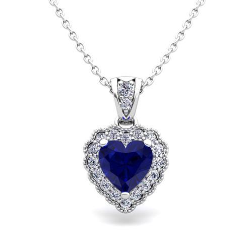 Pendentif Ceylan Bleu Saphir Diamant Rond Femme Or 14K 1.60 Ct. - HarryChadEnt.FR