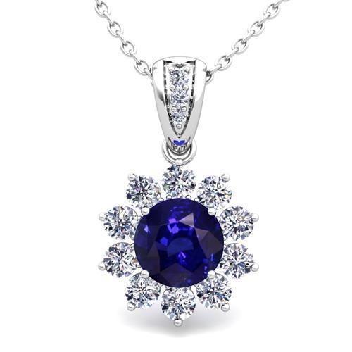Pendentif Ceylan Saphir Bleu Or Blanc 14K Diamant Bijoux 3 Ct. - HarryChadEnt.FR