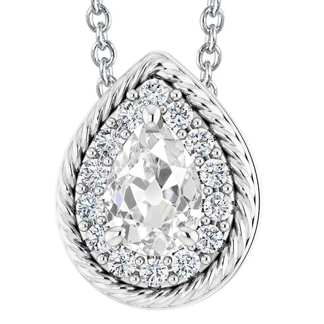 Pendentif & Chaîne Halo Réel Diamant Or Poire Old Miner 6.50 Carats