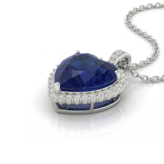 Pendentif Coeur Halo Saphir Bleu Royal