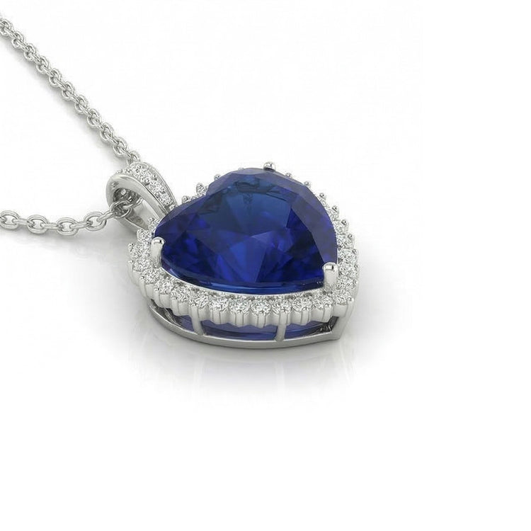 Pendentif Coeur Halo Saphir Bleu Royal