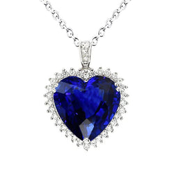 Pendentif Coeur Halo Saphir Bleu Royal