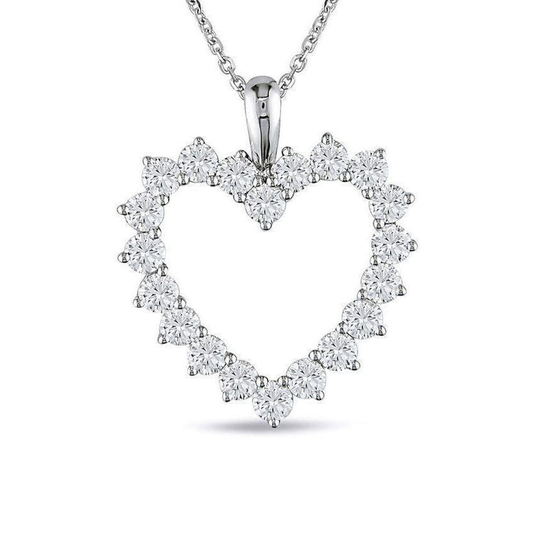 Pendentif Coeur Réel Diamant Serti Griffes Rondes 5 Carats Or Blanc 14K