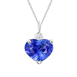 Pendentif Coeur Saphir Bleu Clair & Diamant Or 14K 3.50 Carats