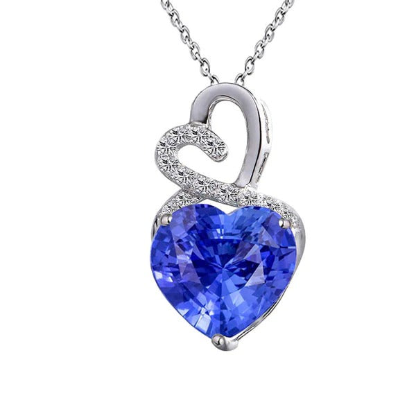 Pendentif Coeur Saphir Bleu Clair & Diamant Or 14K 3.75 Carats Bijoux