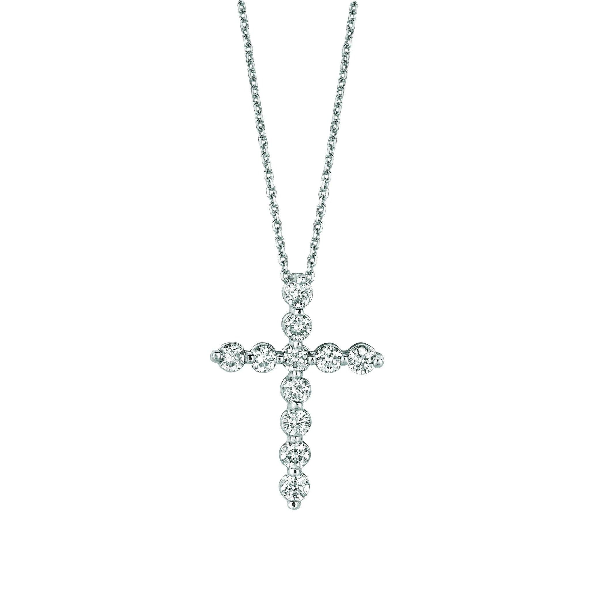 Pendentif Collier Croix Réel Diamant 1.11 Carats Or Blanc 14K