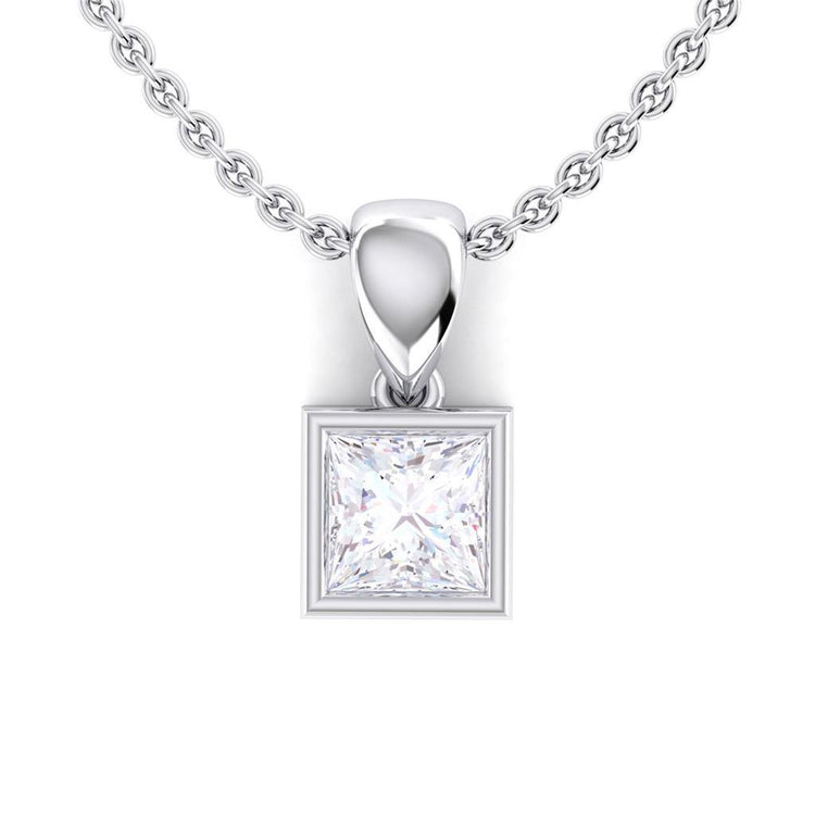 Pendentif Collier En Or Blanc Taille Princesse Serti De Véritable Diamants 2.15 Ct