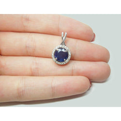 Pendentif Collier Femme Diamant Saphir Sri Lanka Rond 2.20 Ct.