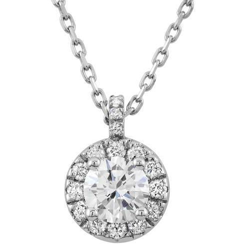 Pendentif Collier Halo Naturel Diamant Rond Avec Chaîne 1.60 Carat WG 14K