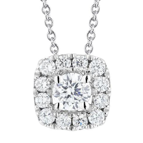 Pendentif Collier Halo Réel Diamant Rond Femme 1.50 Carats Or Blanc 14K