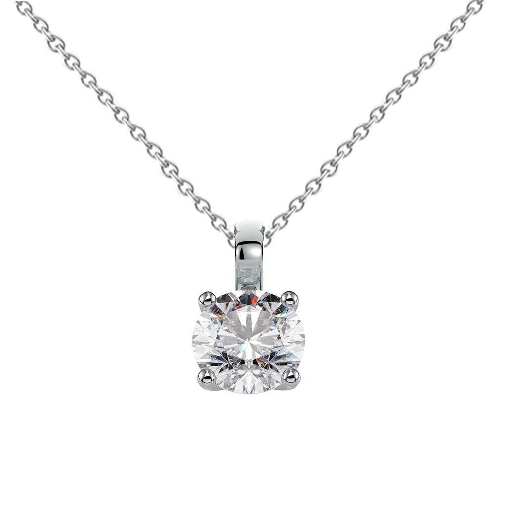 Pendentif Collier Naturel Diamant Rond 1 Carat Or Blanc 14K