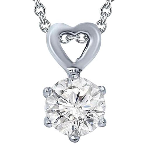 Pendentif Collier Naturel Diamant Rond 1.5 Carat Sertissage Griffe Or Blanc 14K